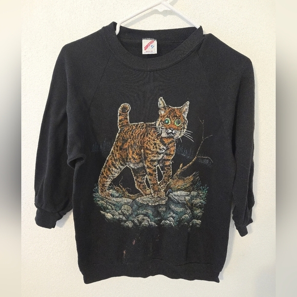 Jerzees Tops - Vintage Lynx Bobcat Wildcat Sweatshirt Jeweled Embellished Eyes Womens Medium US